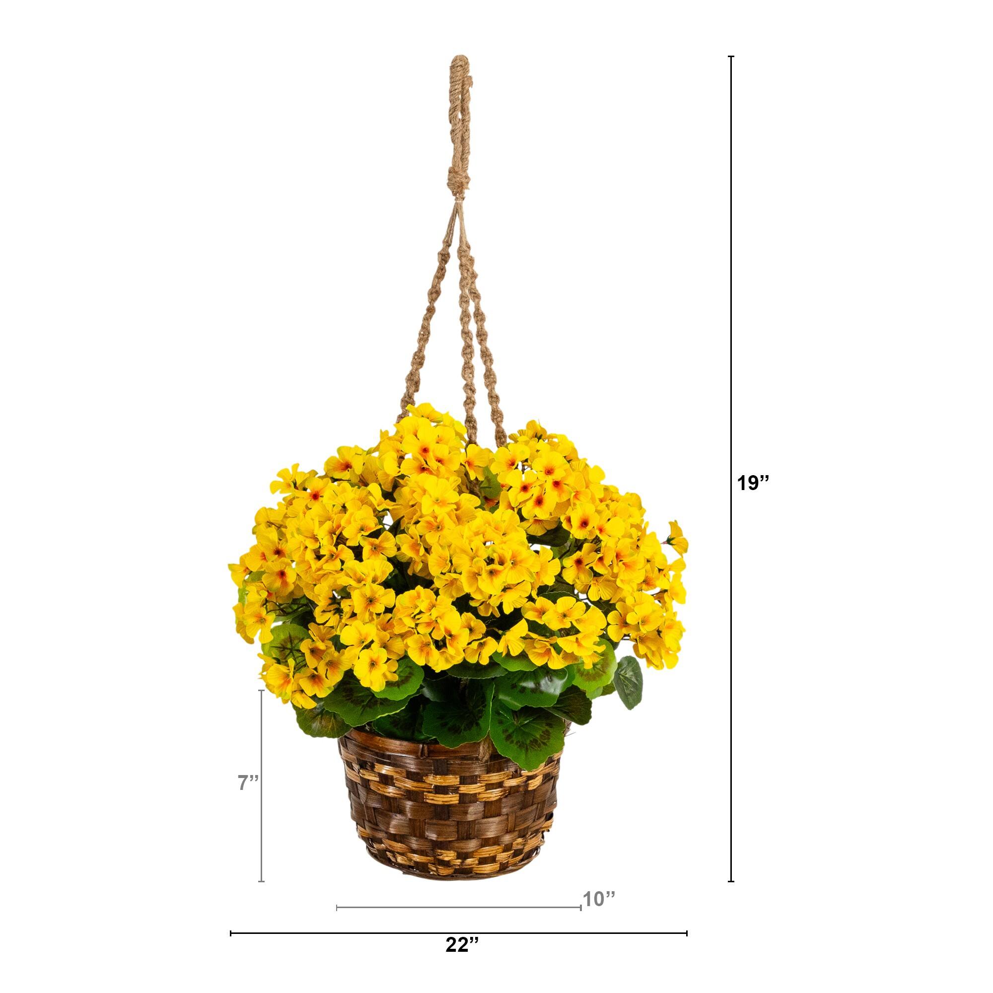 19" UV Resistant Artificial Geranium Plant in Hanging Basket